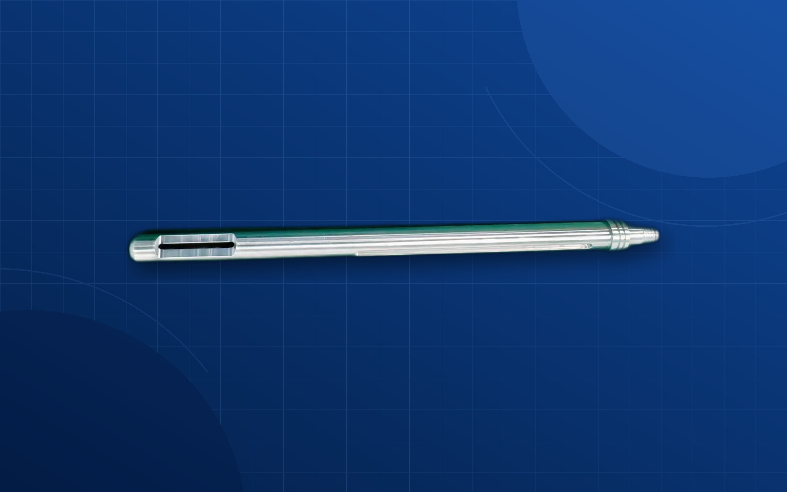 Deep blue background precision machined semiconductor component