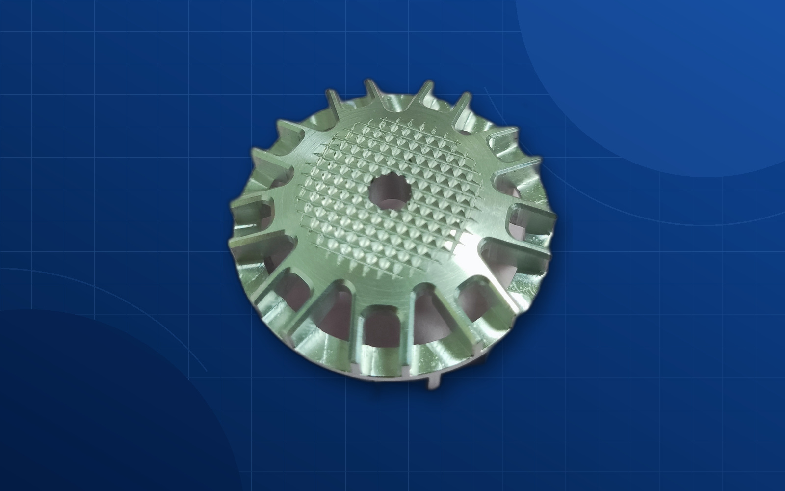 Deep blue background semiconductor equipment machined part