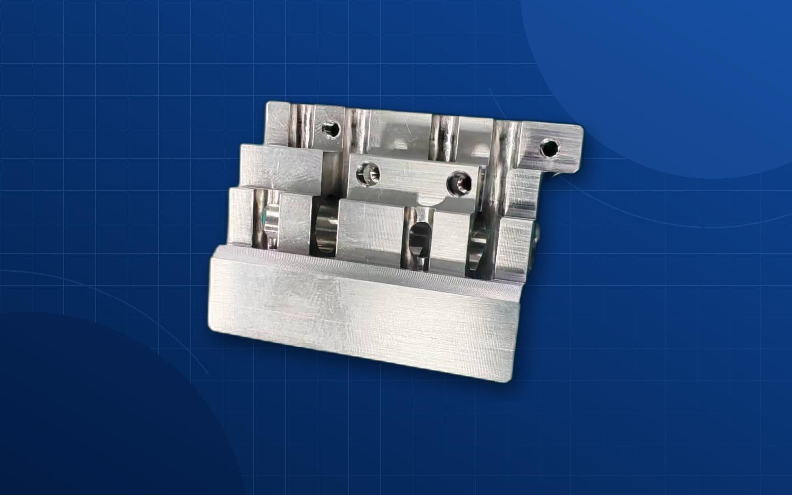 Deep blue background precision semiconductor tooling component